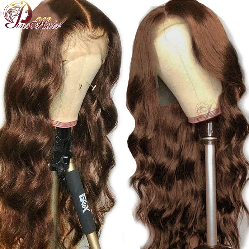 Chocolate Colored Lace Front Human Hair Wigs Brown 13X6 Body Wave Lace Front Wig for Women Pre-Plucked Remy Human Hair Wig 180%