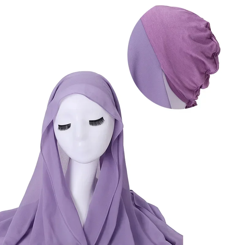 

Designer Instant Hijabs Muslim Woman Hat Bonnet Hijab Chiffon Scarf Turban Headscarf Head Wrap for Women Inner Hijab Cap Ramadan