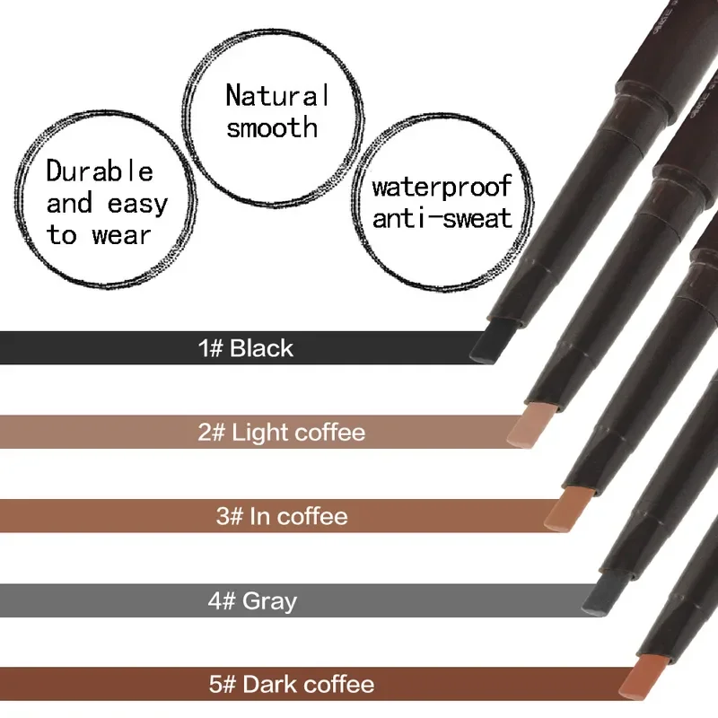 5 가지 색상 내추럴 메이크업 더블 헤드 자동 아이 브로우 펜슬 방수 오래 지속되는 이지웨어 아이 브로우 펜 (아이 브로우 브러시 포함)