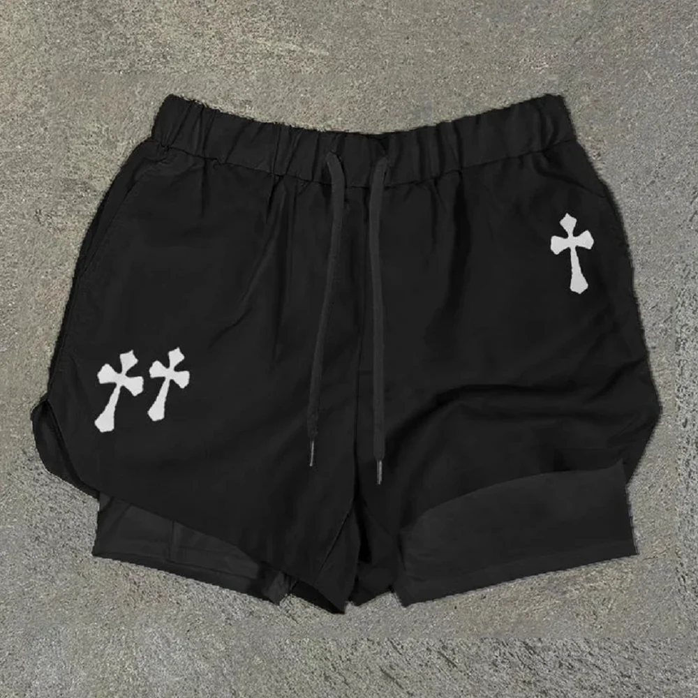 

Summer Casual Street Double Layer Shorts Men's Solid Color Shorts Breathable Beach Shorts Large Comfortable Fitness Sports Short