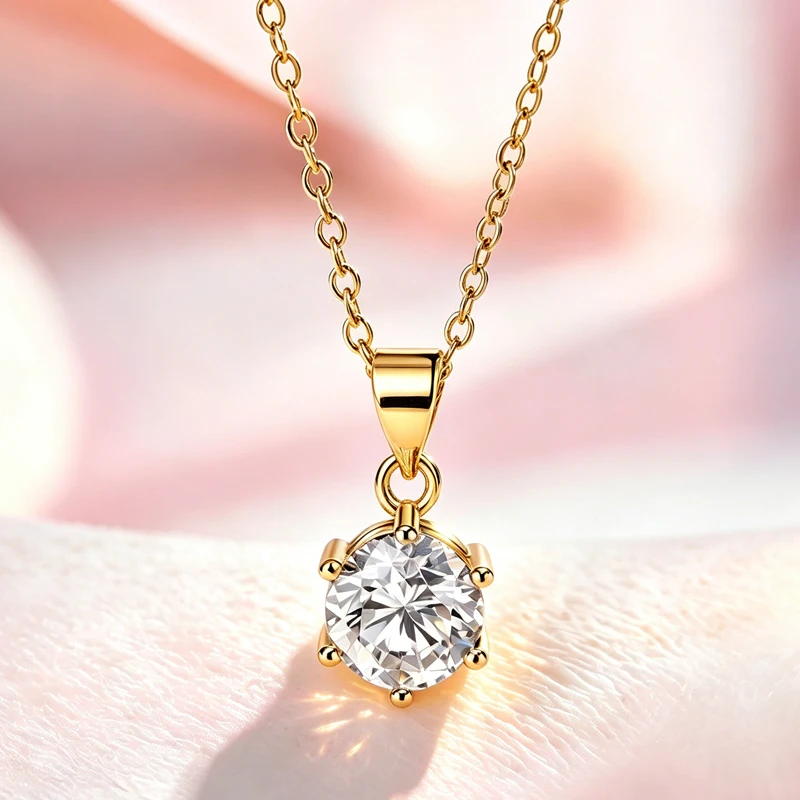 Modische 1-Karat-Moissanit-Halskette aus 925er Sterlingsilber mit GRA-Zertifikat, runder Anhänger, exquisiter Schmuck für Hochzeiten und Partys – Detail 10