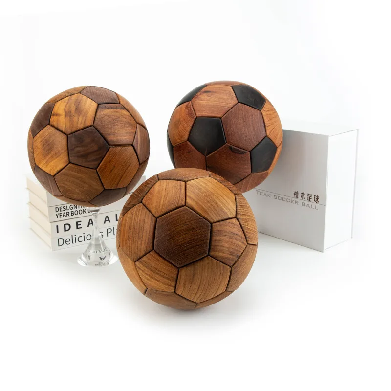 Luban Solid Wood Football Puzzle 3D Mortise & Tenon Soccer Ball Model Brain Teaser Toy & Desk Decor Gift for Men