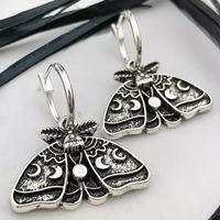 Goth Antique Silver Color Moth Moon Phase Celestial Drop Dangle Earrings For Women Wiccan Witch Charm Jewelry Accessories