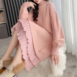 Autumn Winter 2025 Slim Long Sleeve Party Midi Dress for Women Knitted Half High Collar Elegant Knitted Sweater Dresses Ladies