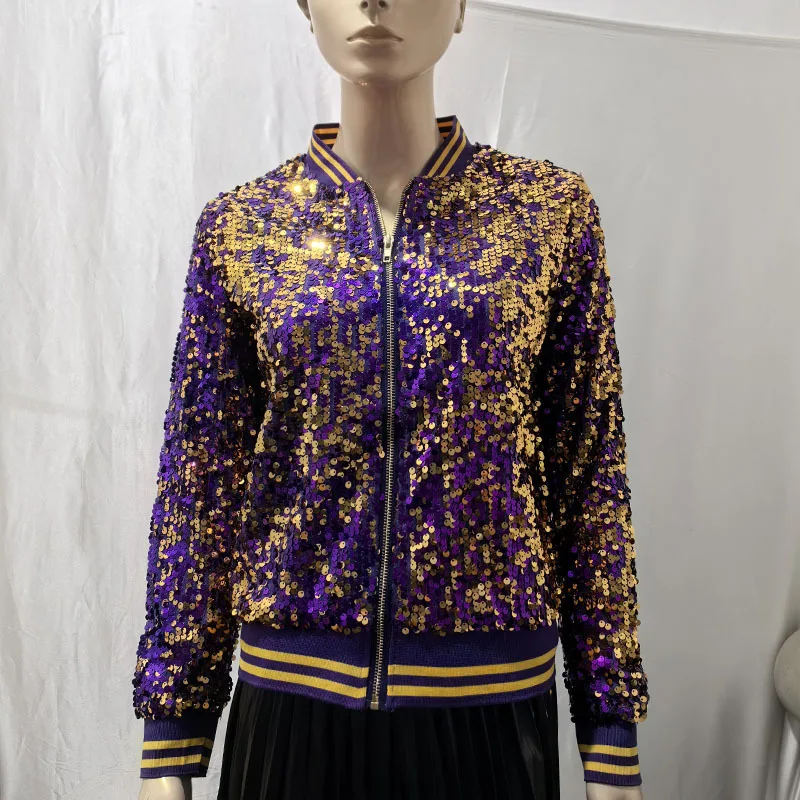 

European and American new top fashionable gold sequin personalized short zipper jacket jacket