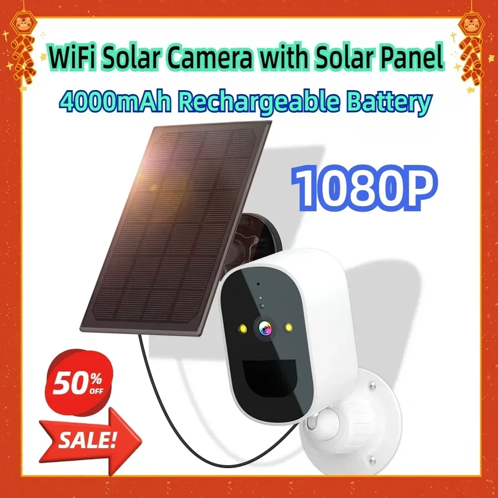 4000mAh Rechargeable Battery 1080P WiFi Solar Camera with Solar Panel PIR Human Detection Night Vision Outdoor Security Camera