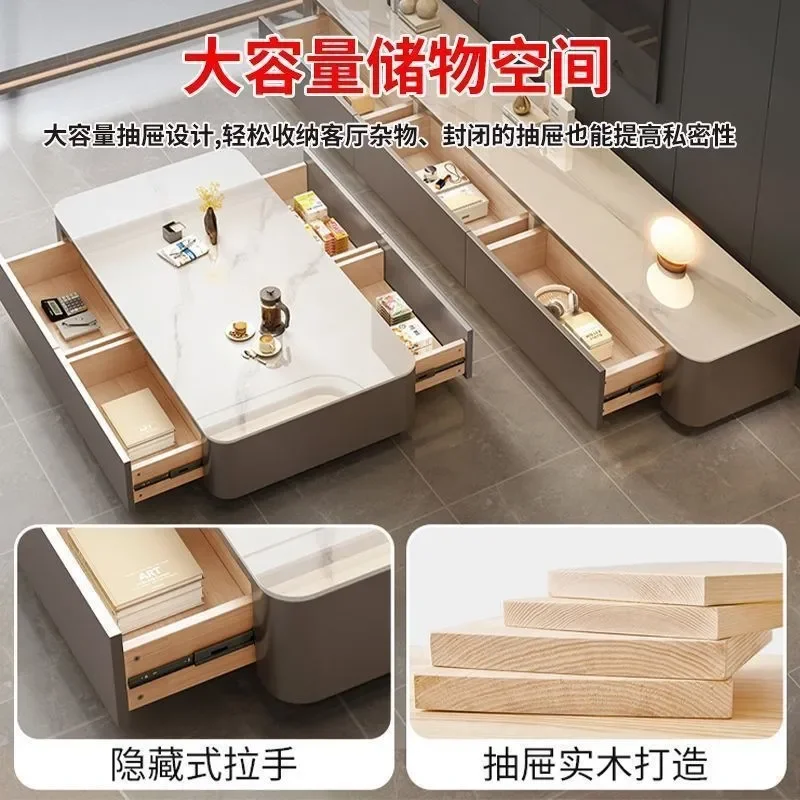 Floor to Ceiling TV Cabinet and Coffee Table Combo for Living Room Small Apartment Light Luxury High End Storage Unit