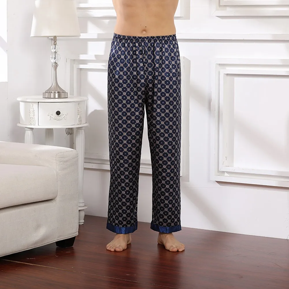 Home Männer Hosen Pyjamas lässige Jogging hose Homewear lange Lounge Lounge wear Nachtwäsche Satin Seide Hosen Nachtwäsche