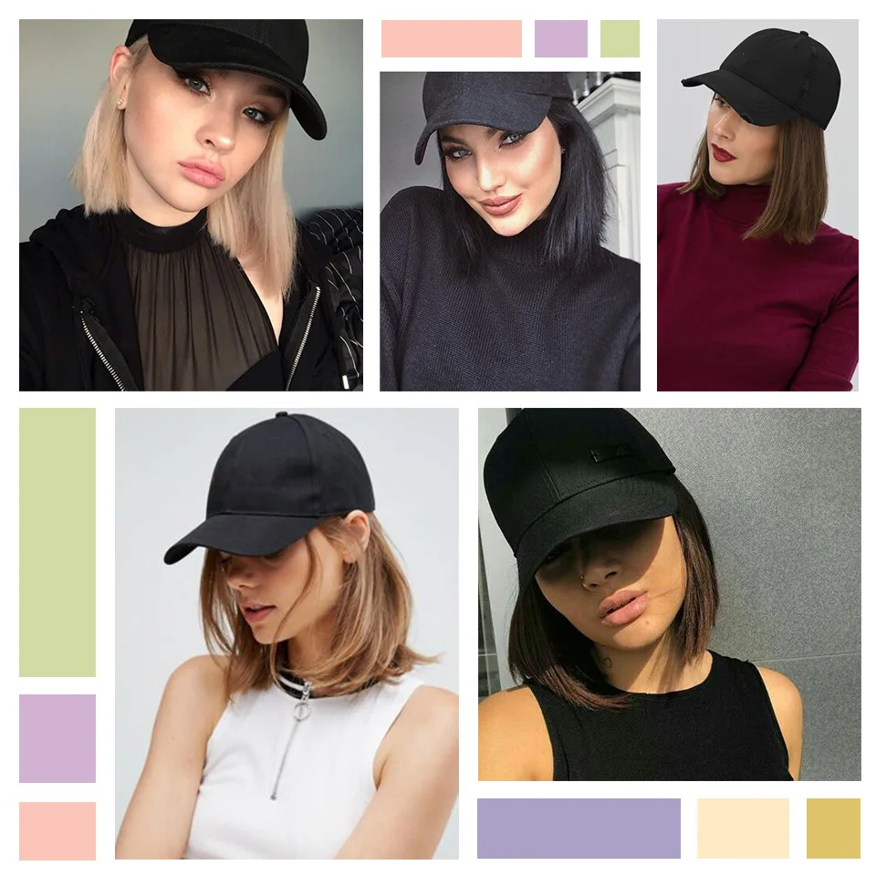 DIANQI Bobo Synthetic Straight Hair Hat Wig Black Peaked Cap Women\'s Wig High Temperature Heat-resistant Rayon Wig