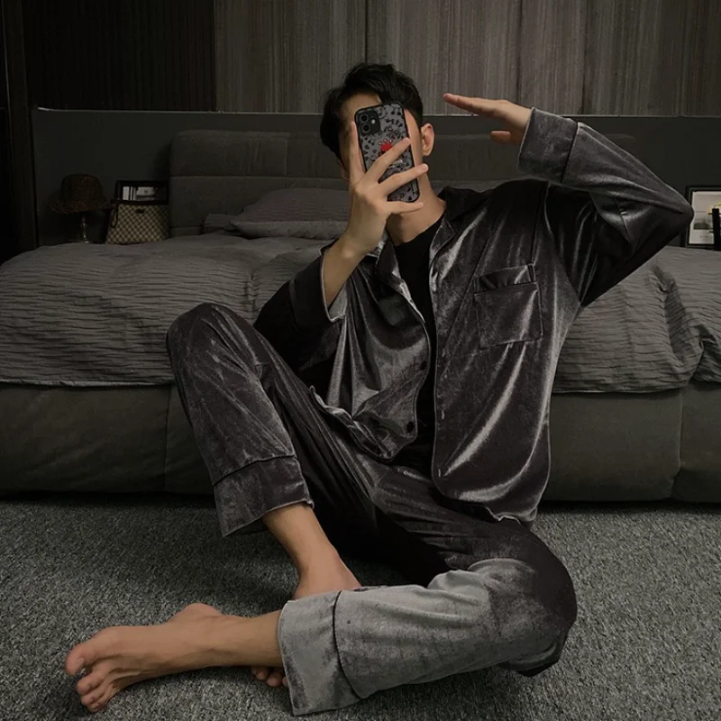 ملابس للرجال منامة ملابس الشتاء الخريف الشباب لباس غير رسمي ملابس الحمام الفانيلا نمط جديد موضة Y2K ملابس رياضية ملابس منزلية