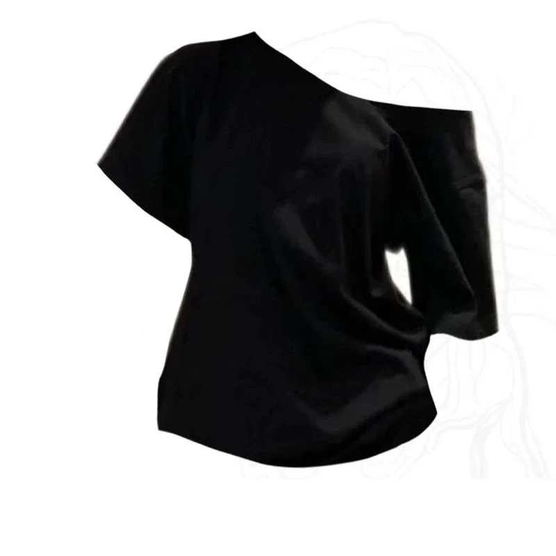 White solid  off shoulder short sleeved T-shirt for women 2024 summer new one shoulder loose top  harajuku  vintage clothes