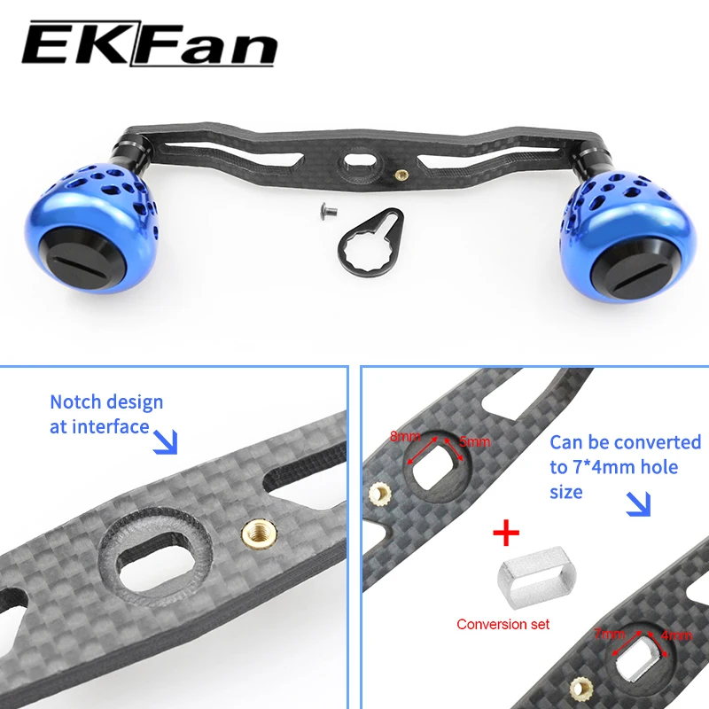 EKfan 130MM Kohlefaser-Baitcasting-Angelrollen-Griff für A/S/D 7*4/8*5mm Loch Doppel-Legierungs-Knopf Köderrollen-Griff – Detail 10