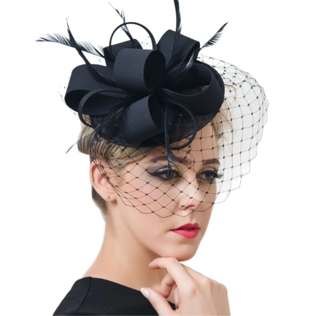 Hair Clip Retro Black Mesh Feather Floral Veil Party Banquet Headwear Lightweight Medium Daily Chic
