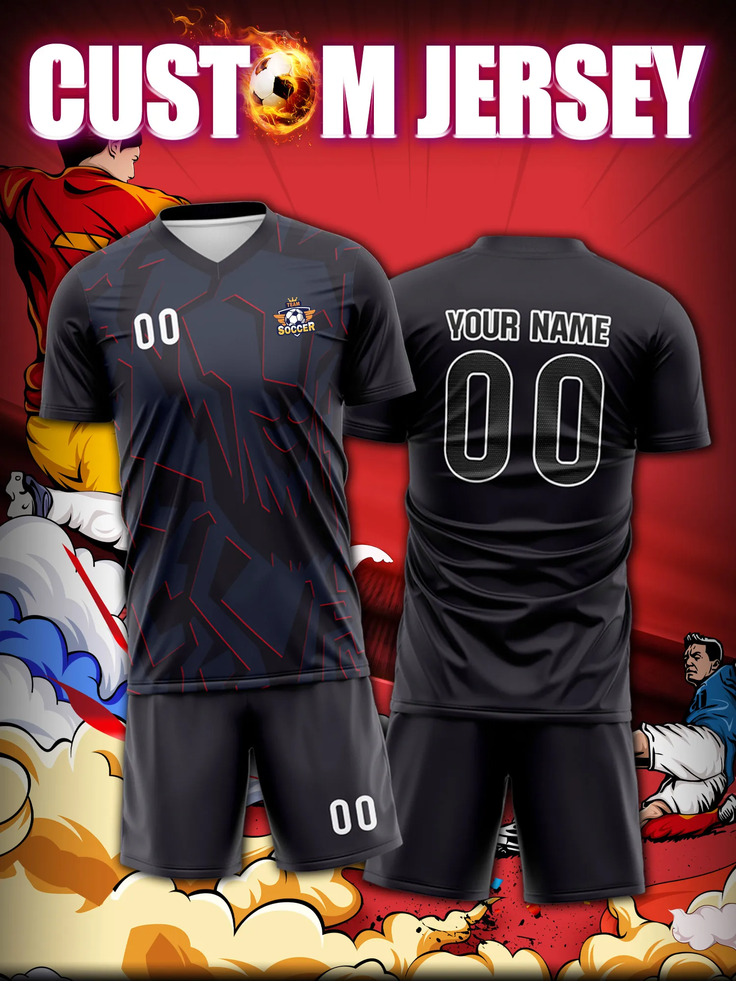 

Футболка для футбола с индивидуальным изображением, номером и именем, в стиле городской уличной моды.