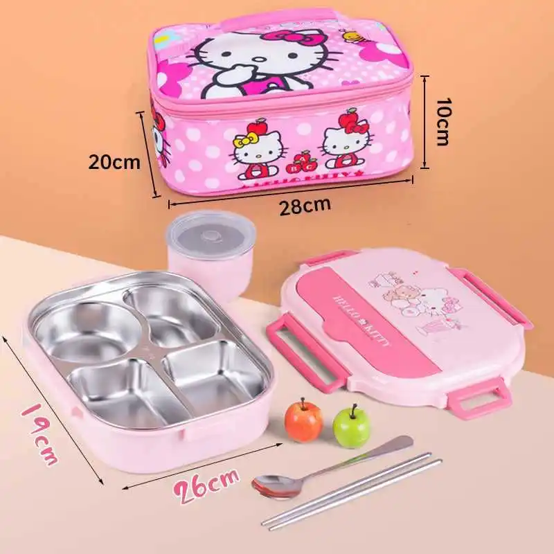 

Sanrio Hello Kitty Stainless Steel Lunch Box Children Portable Insulated Lunch Box with Lid Bonto Box Cute Compartment Meal Tray