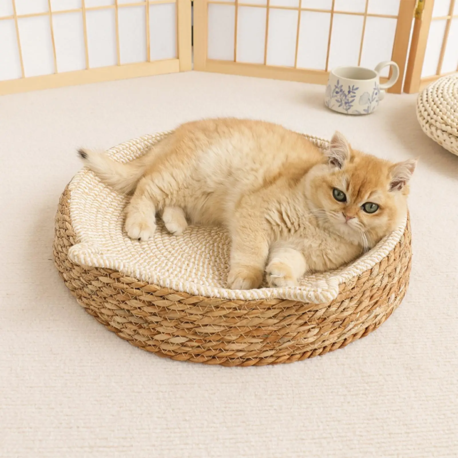 Atmungsaktives Gewebtes Katzen-Kratzbrett mit Katzenohr-Design aus Baumwollseil – Katzenbett für Spiel, Bewegung, Beschäftigung und Krallenpflege
