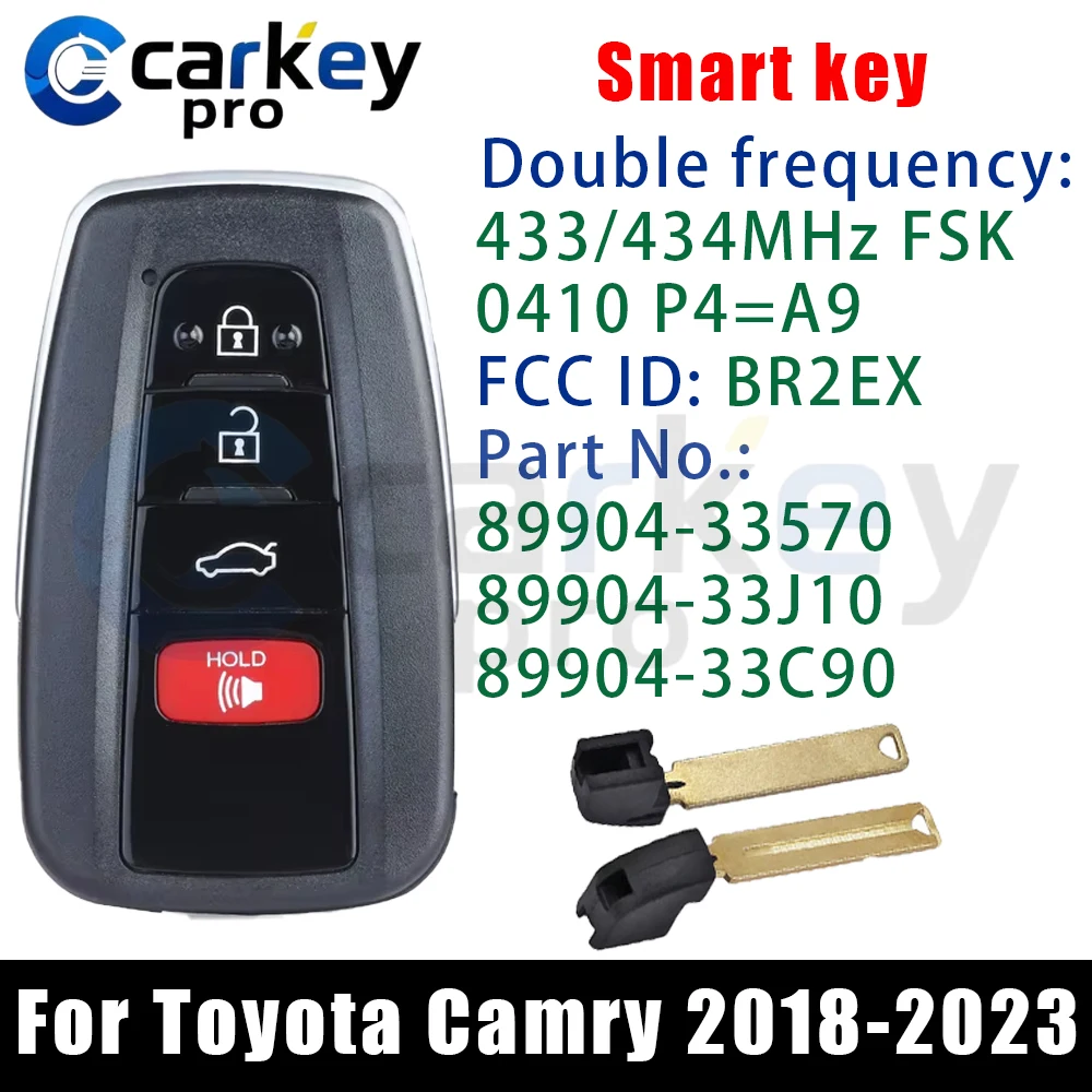 Carkeypro 3+1Buttons Smart Key 433/434MHz 0410 BR2EX 89904-33770 8A CHIP For Toyota Camry 2018-2023