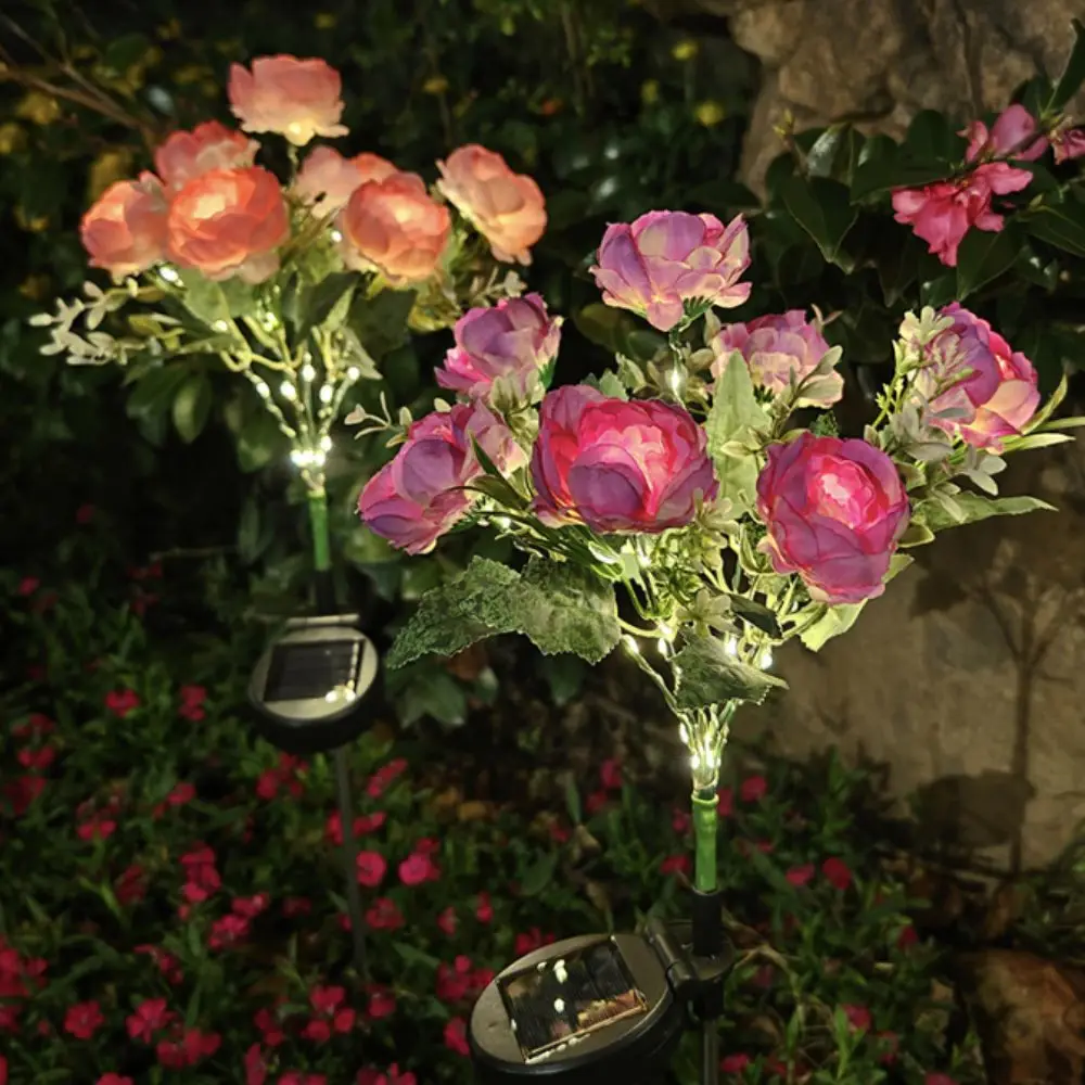 7Head Design Solar Lights Waterproof Decorative Light Outdoor Solar Lights Flower Shape Solar Powered Camellia Flower Light
