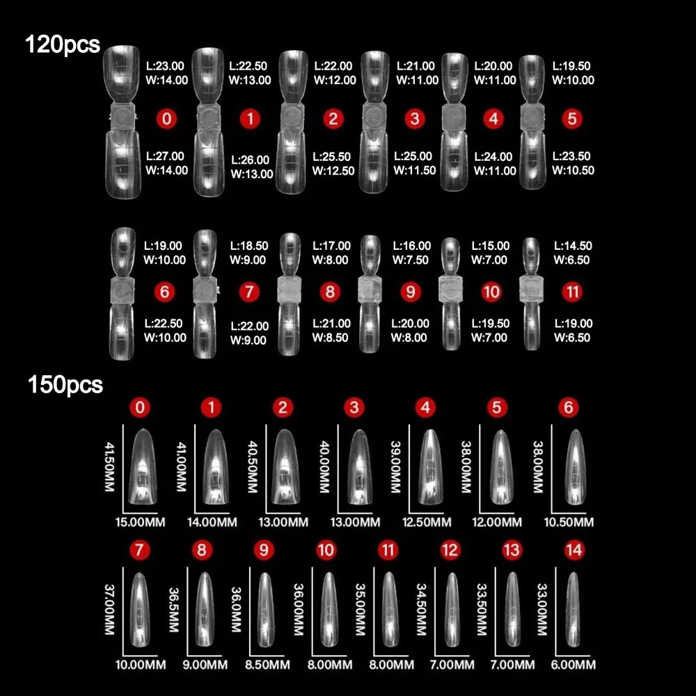 120 pces/150 pces quadrados sanduíche formas de unhas forma de amêndoa sem-traço dicas de unhas extensão clara ultra-fino cobertura completa formas de unhas diy