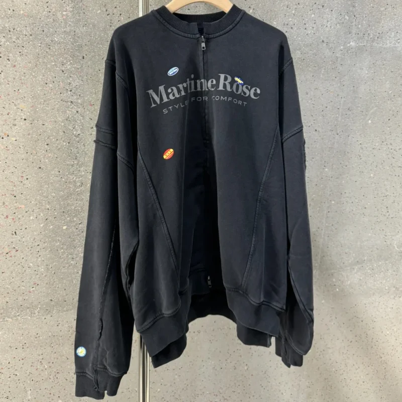 

Washed Letter Print Color Sticker Black Martine Rose Jacket Men Women Casual Loose Zipper Long-sleeved Sweatshirt