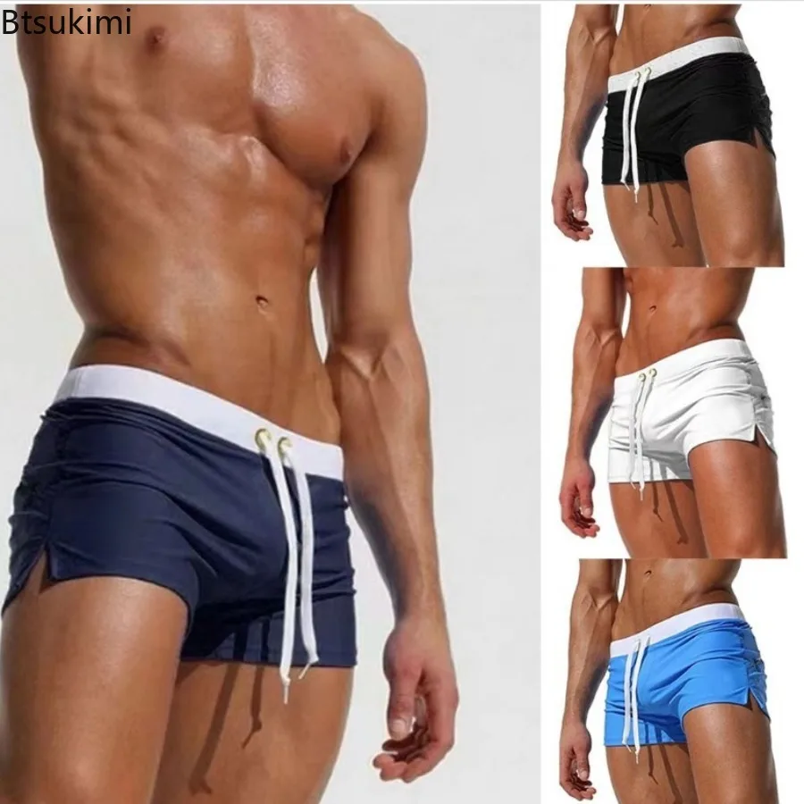 2026 Summer New Solid Color Mens Trunks Boxer Swimming Fashion Back Pocket Design Beach Pants Breathable Beach Shorts for Men