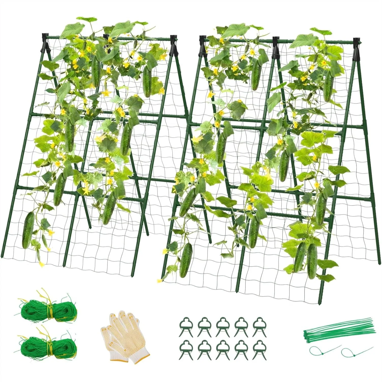 

2 Pack Cucumber Trellis, 34"x48" A-Frame Garden Trellis for Climbing Plants, Durable Plastic-Coated Steel Support for Tomatoes,