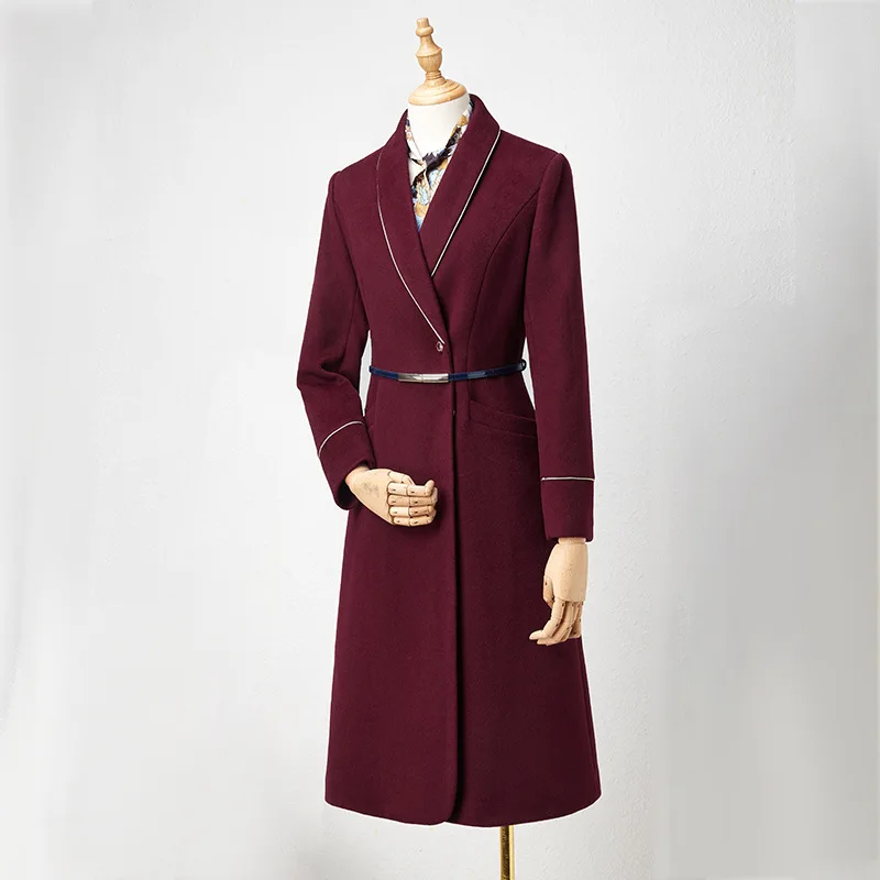 Allingentle Woolen Long Women Blazer One Button with Belt Elegant Line Long Jacket for Casual Daily Outfits Customize