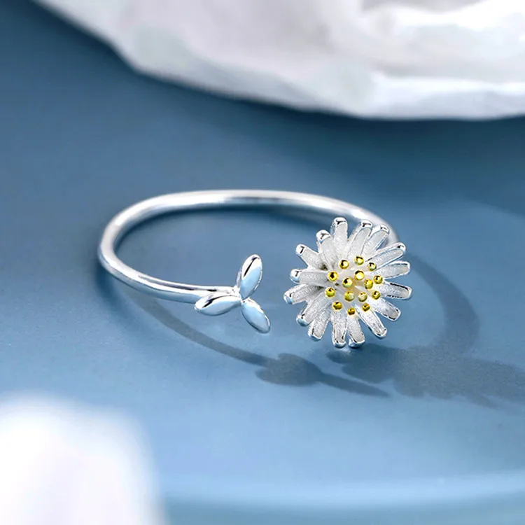 925 Sterling Silver Adjustable Rings For Women Golden Daisy Luxury Fine Jewelry Aesthetic Vintage Wedding Jewellery Argent 925