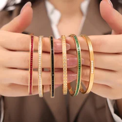 Nivora 316L Stainless Steel Round Bangles For Women Glass Cubic Zircon Bracelets Wrist Wedding Fashion Women Jewelry Gifts