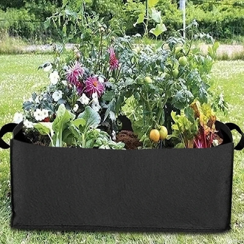 Felt Grow Bag Rectangle Planting Nursery Pot Outdoor Garden Flower Planting Bag with Handle Garden Vegetable Planting Container