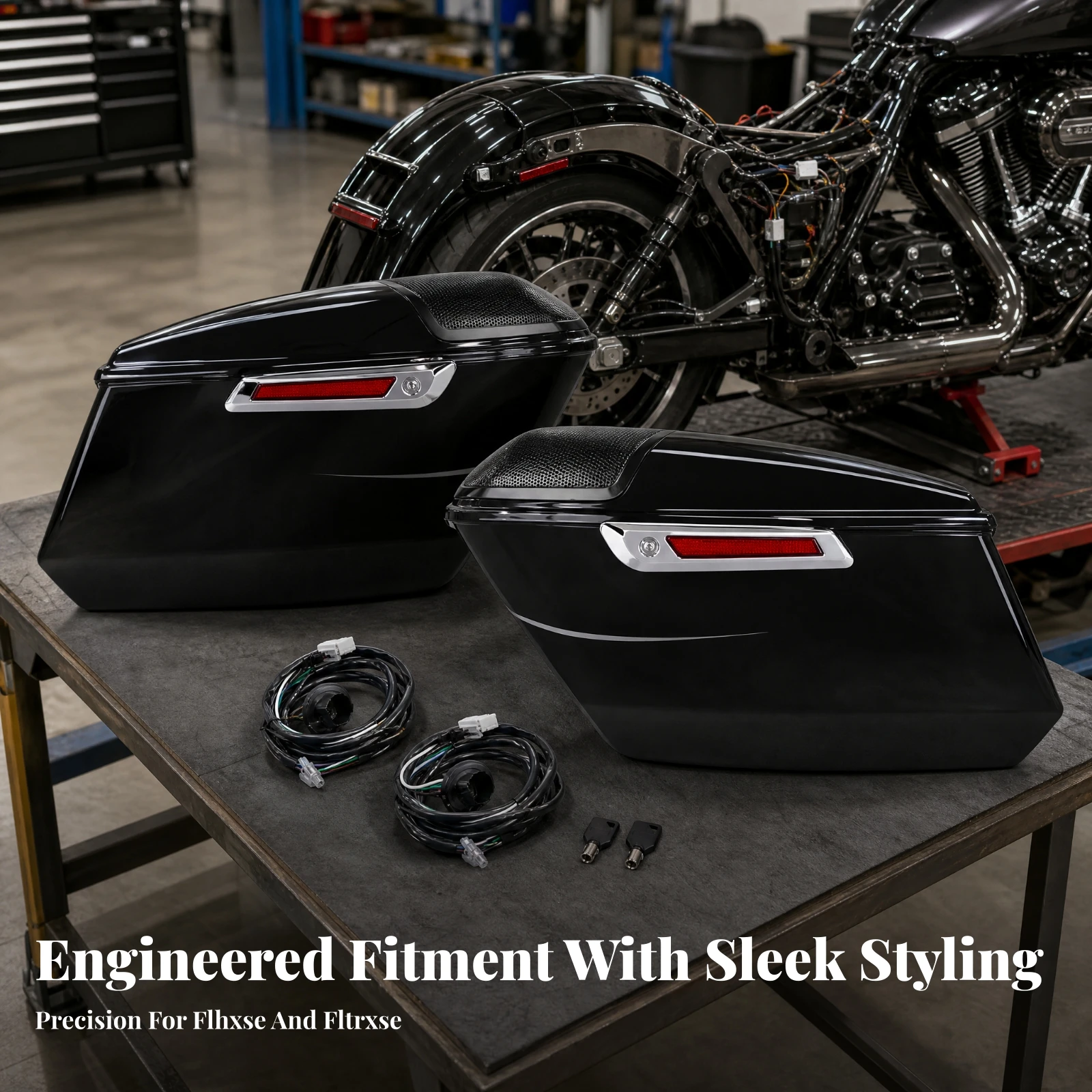 Hard Saddlebags Speaker-Ready Harleymotorcycle Touring Saddlebags Saddlebag Set with Integrated Reflector Anti-Theft