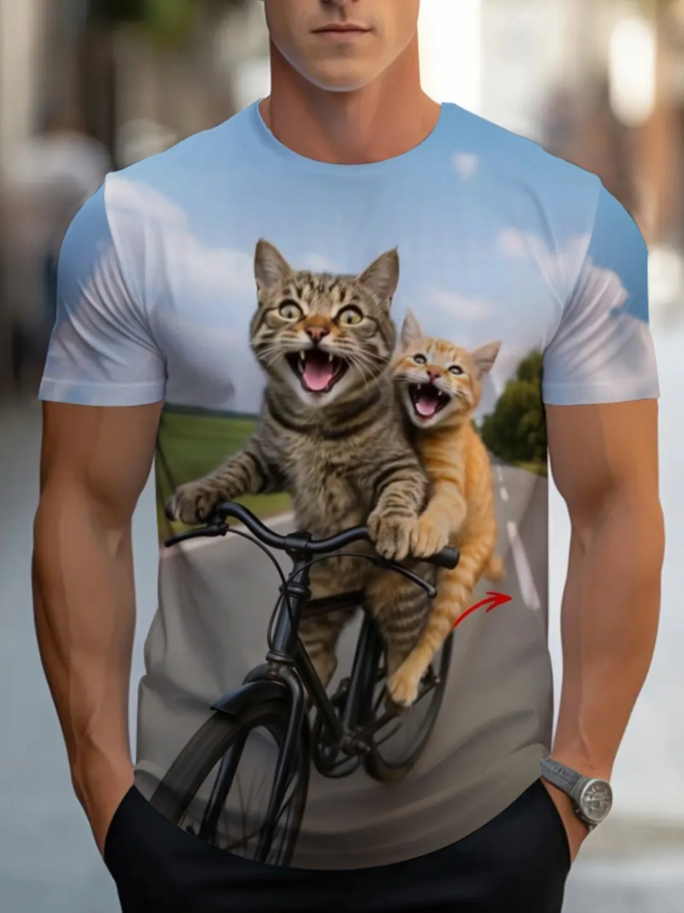 Image of 2026 Lustiges Katzen-Selfie-T-Shirt, cooles Cartoon-Tier-Grafik-T-Shirt, lässiges Sommer-Streetwear-Oberteil für Männer und Frauen