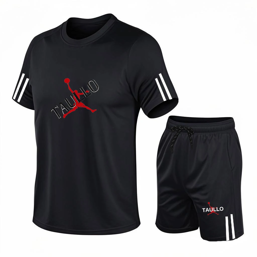 2025 Speed Drying Sports Set Men's Summer Thin Stretch Running Fitness Speed Drying Clothes Men's Ice Silk Mesh Short Sleeve Sho