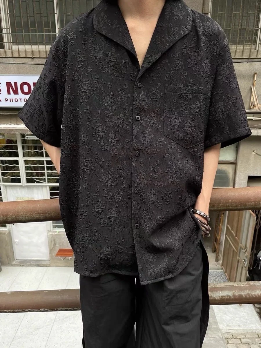 

Retro Japanese Sle Men's ort Sve irt Embroidered Relief Floral Design ex Loose Fit Summer Thin Cotton irt