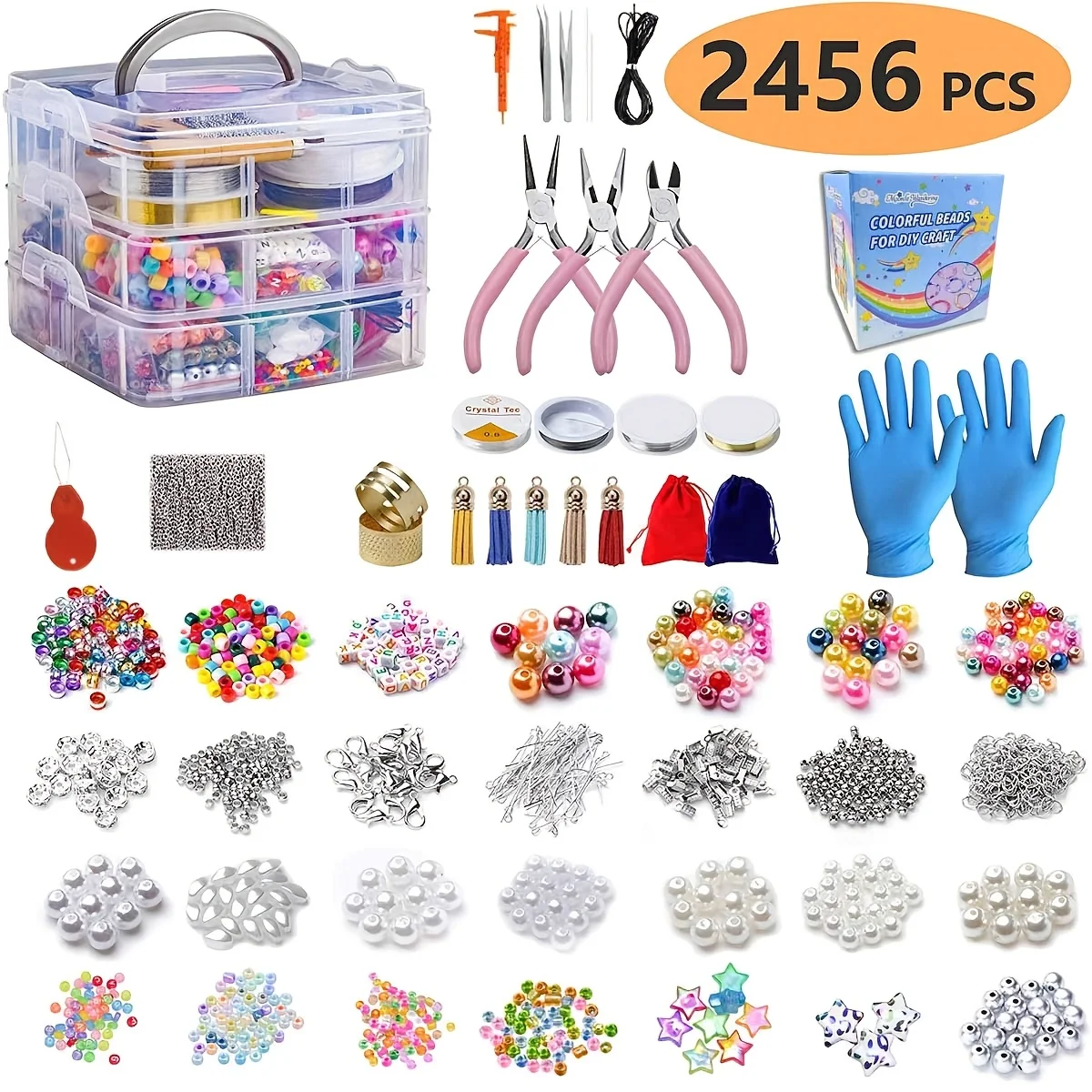 

Набор для создания украшений из бусин, 2456 шт., в трехслойной подарочной коробке, подходит для браслетов, ювелирных изделий, модных подарков