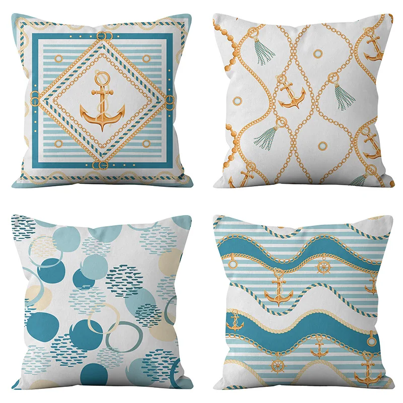 Blue Ocean Pillows Case Ship Anchor Pillowcase 40x40 Cm Boy Kids Bedroom Luxury Designer Pillow Covers Room Aesthetics Sofa Bed