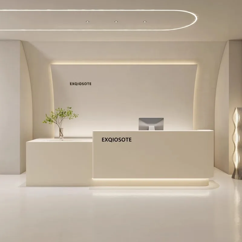 Modern minimalist style high-end sensory library front checkout page Medical and aesthetic dental clinic front desk