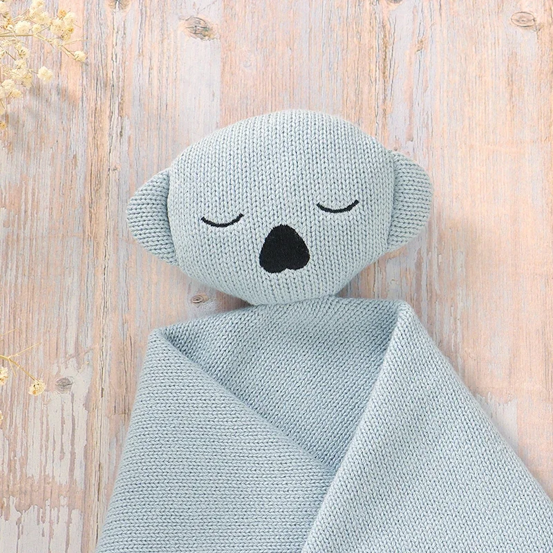 Toalha de algodão feita malha para o bebé e o menino, toalha do conforto, koala, recém-nascido, conforto, bonito, cobertor do sono, brinquedo, tamanho 37x37cm