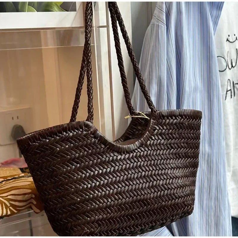 Rattan-Geflecht-Shopper-Korb-Tragetasche für Damen, französische Vintage-Handgewebte Schultertasche, große Strand- und Urlaubshandtasche – Detail 12