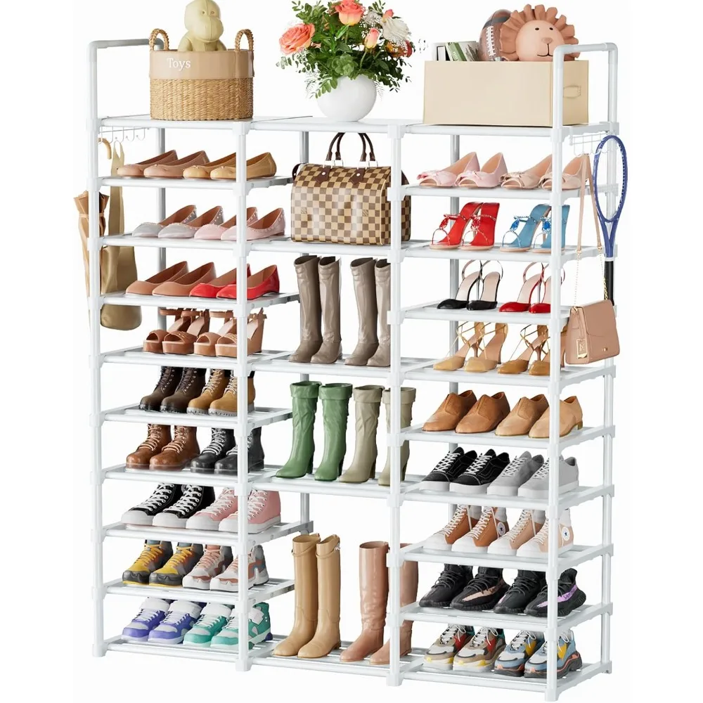 

10 Tiers Shoe Rack, Large Storage Space, 55-60 Pairs, White, Polypropylene