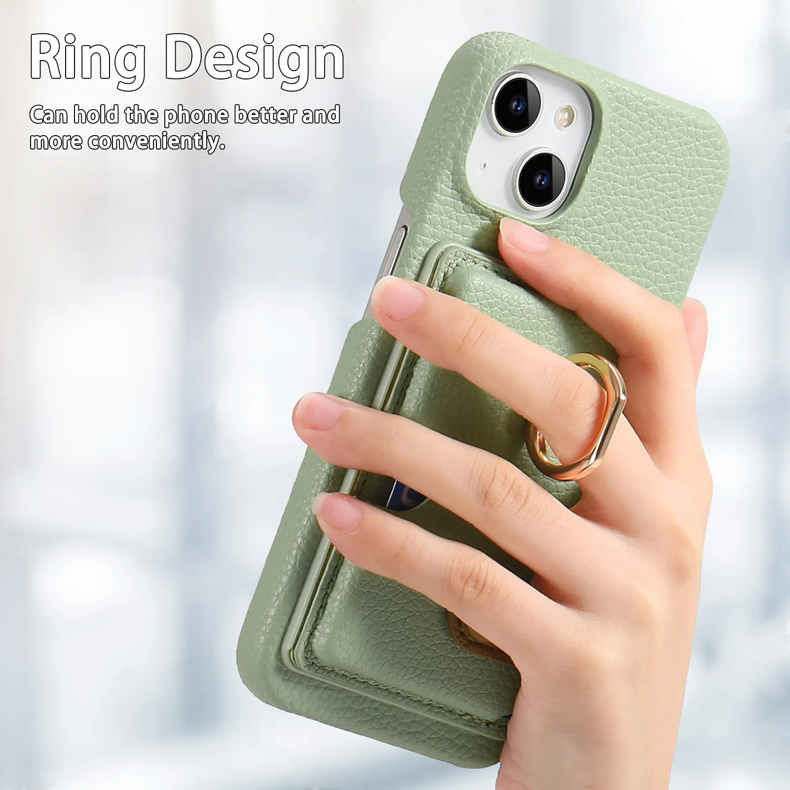 Leather Ring Support Phone Case for IPhone 17 Air 16E 18 16 15 14 13 12 11 Pro Max Plus Wallet with Card Holder Shockproof Cover