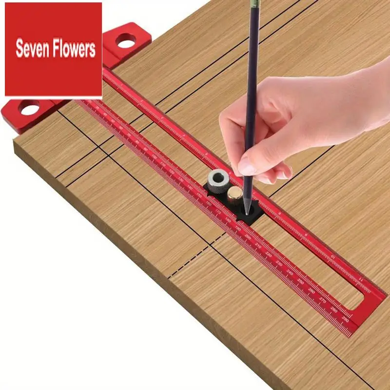 

A84Z-Woodworking 2-In-1 Drilling Positioning Scoring Ruler Scriber T Square Dowelling Jig With 6/8/10Mm Drill Sleeve
