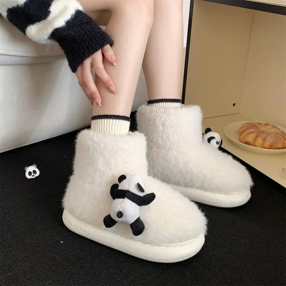 

Winter New Warm Boots Girls Indoor Cotton Slippers Soft Plush Platform Sole Couple Home Snow Boots Plush Fluffy Footwear