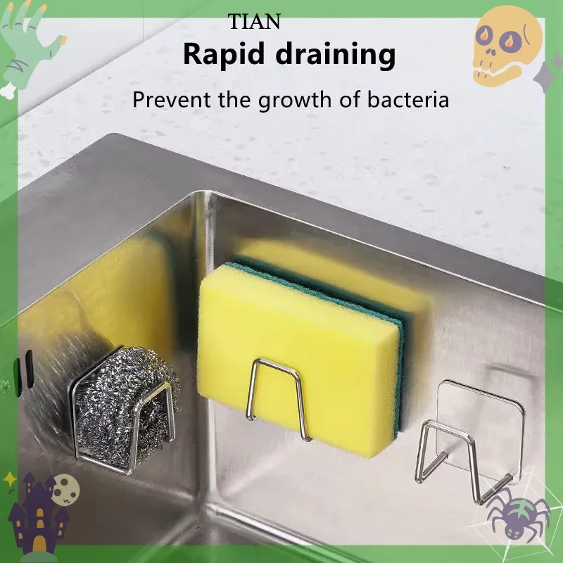 Kitchen Sponges Holder Self Adhesive Stainless Steel Sink Drain Rack Sponge Scouring Pad Cleaning Dishcloth Storage Shelf Sets