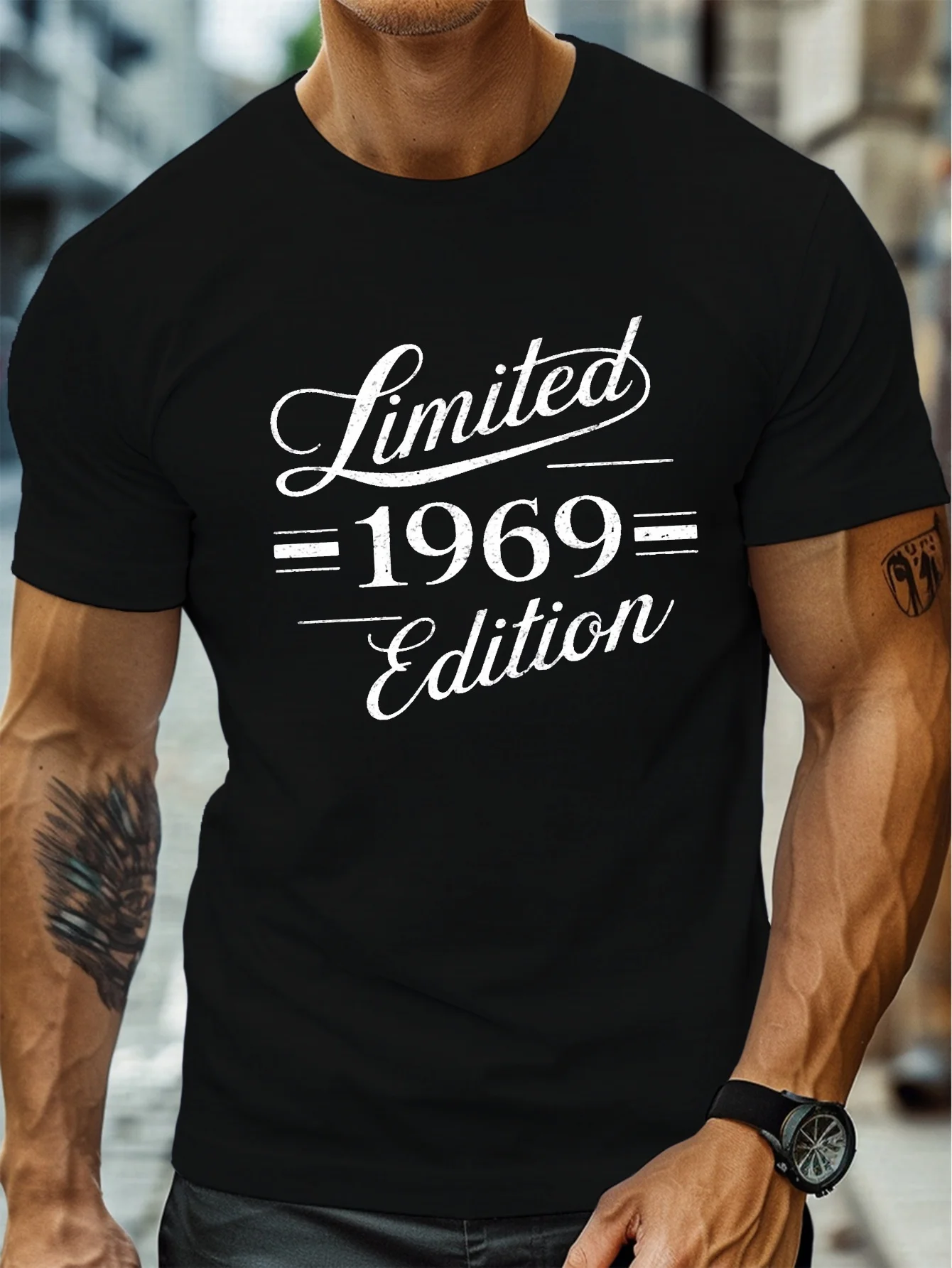 

Men's Limited 1969 Edition Geometric Print T-Shirt - Lightweight Breathable Knit Fabric, Regular Fit Crew Neck Short Sleeve