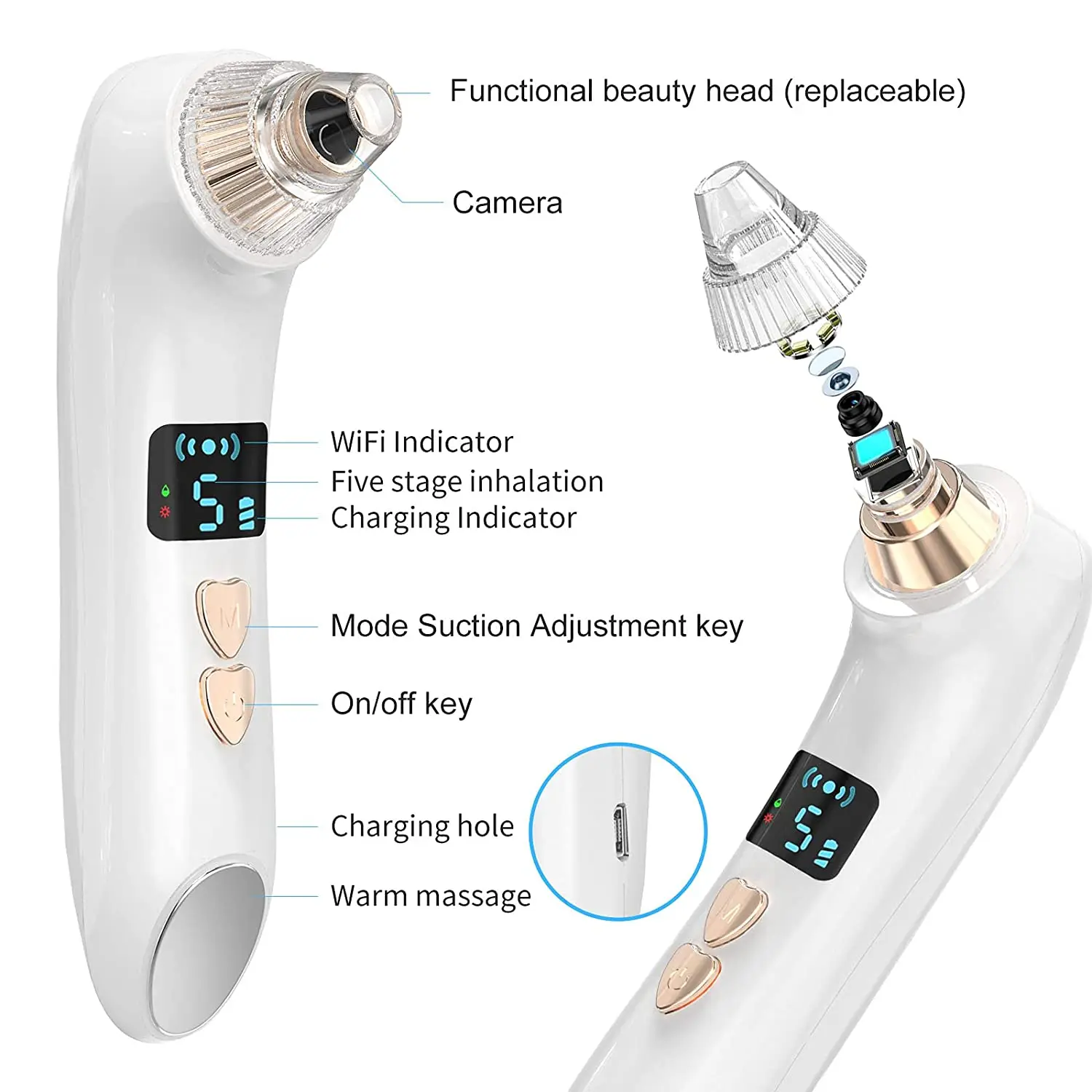 Wifi Visible Electric Vacuum Suction Blackhead Remover Pores Hot Compress Cleaner Acne Pimple Extractor Skin Care Tools