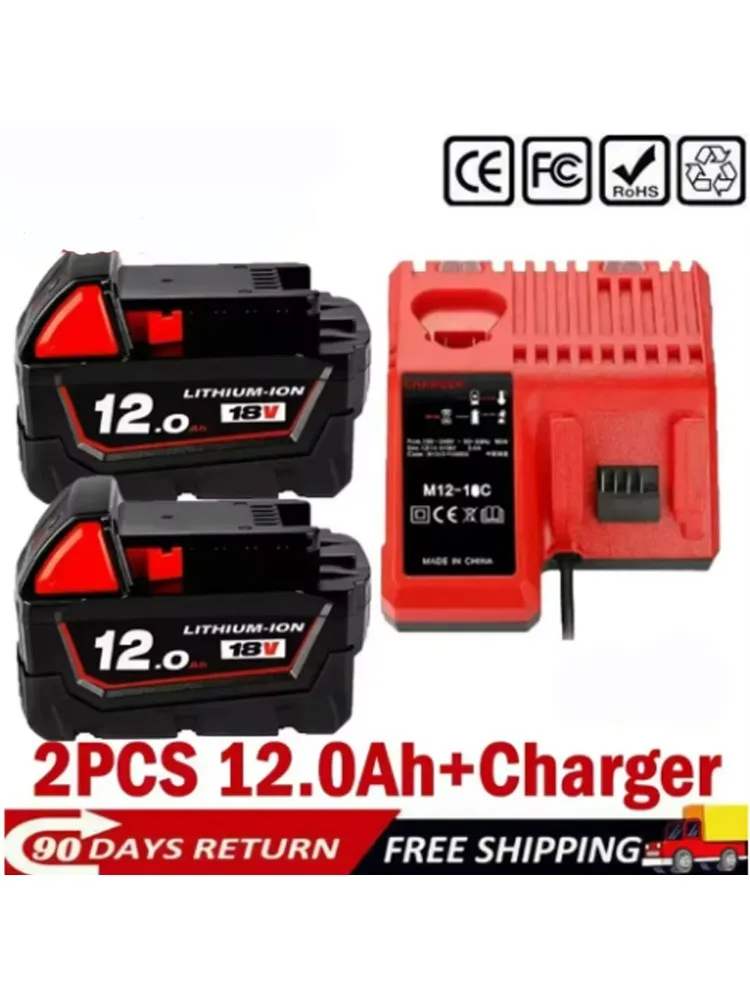 voor Milwaukee M18 Power Tool Batterij, Oplader, BR, XC, 18V, 12000mAh M18B5, 48-11-1860, Ingebouwde 21700 Batterij - afbeelding 2