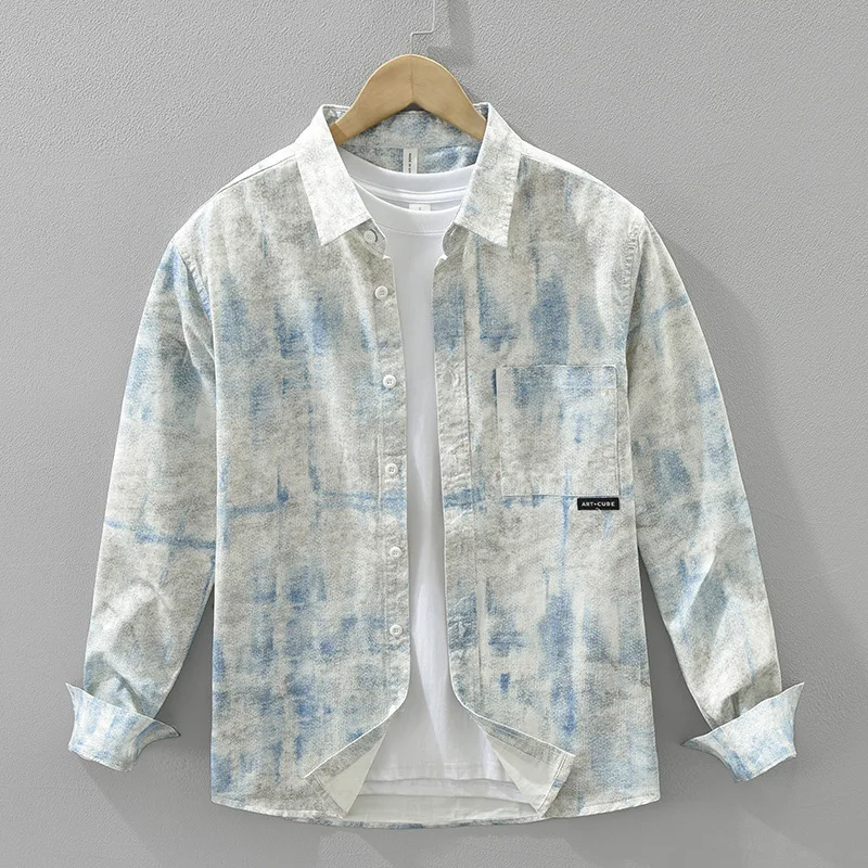 

Japanese Sle Printed Long Sve Casual irt Men's Faionable Versatile Loose Top Cotton Material Daily Wear Spring 2025