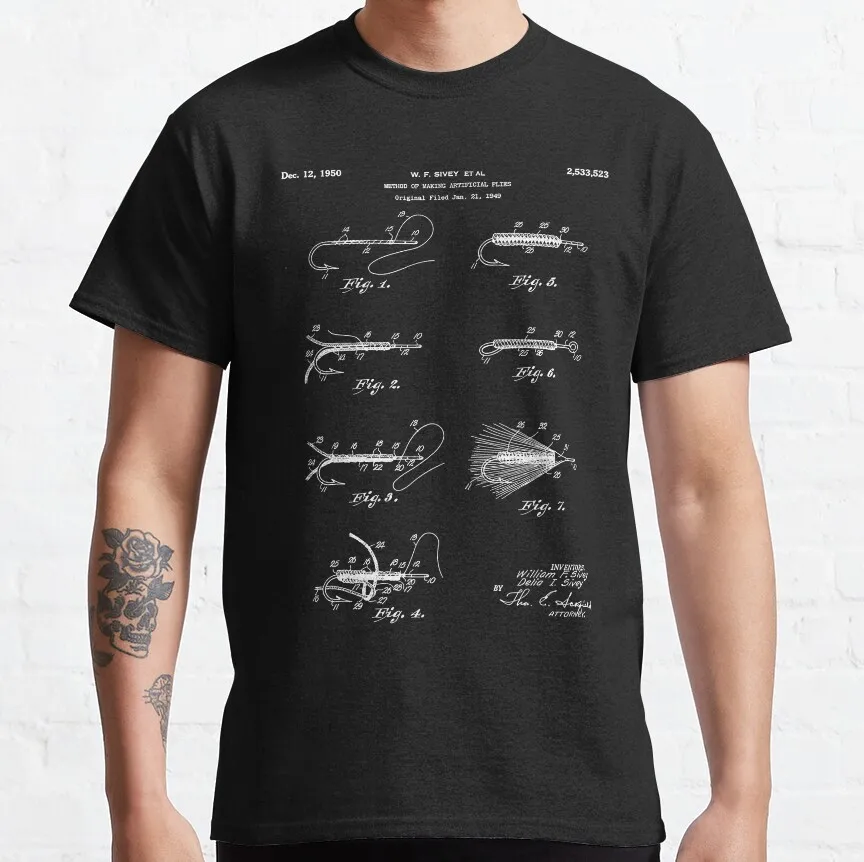 

Fly Fishing Patent - Fisherman Art Funny Gift for men 100% cotton printed Men's Short Sleeve Graphic T-Shirt All size tops 6XL