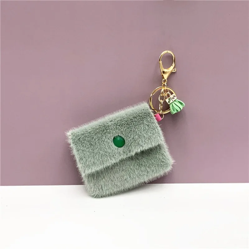 Mini Candy Color Handbag Tassel Charm Keychain Cute Girls Fluffy Fur Pompom Women Key Holder Bag Keyring Jewelry Gift Key Bag
